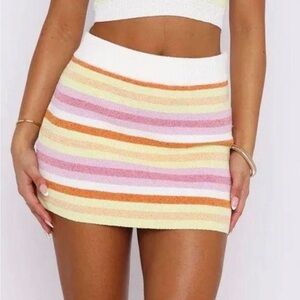 White Fox Striped Multicolor Knit Skirt- SMALL
